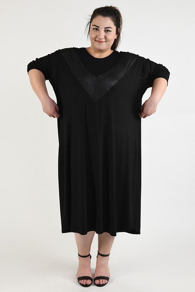 Seçkin Büyük Beden Women's Plus Size Leather Look Dress - tunic