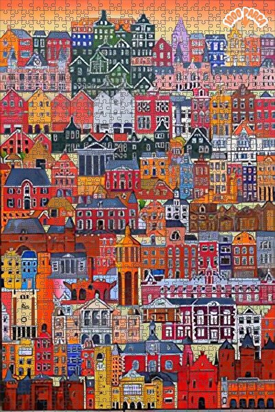 Teona Ahşap Renkli Şehir Hayalleri Çift Katlı Çerçeveli Asılabilir Ahşap Puzz...