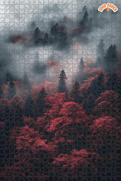 Teona Ahşap Gizemli Kızıl Orman Aydınlığı Çift Katlı Çerçeveli Asılabilir Ahş...