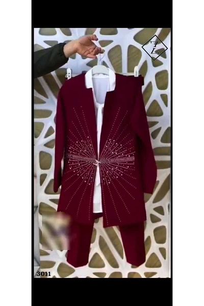 Zümrüt stone detailed jacket and pants, double evening suit 3011