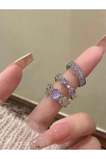 Nakla Accessories 3’lü Mor Renk Yüzük Seti