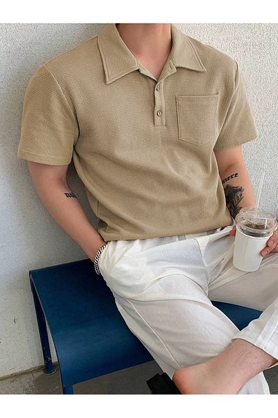 GENIUS STORE Tricou cu gât polo oversize pentru bărbați, cu nasturi POLOYAKA