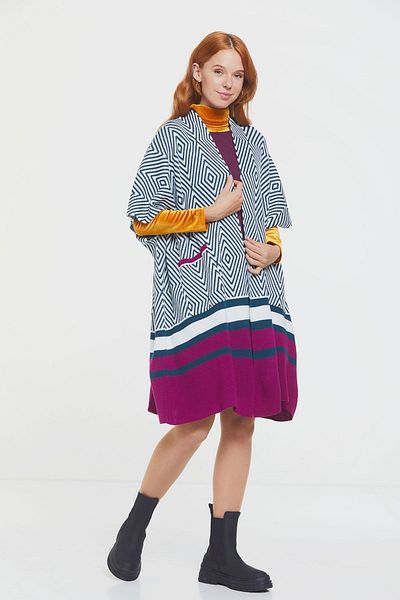 Clandestino Pink Long Patterned Authentic Knitwear Poncho