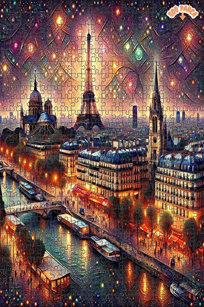 Teona Ahşap Işıltılı Paris Gecesi Dekoratif Çift Katlı Çerçeveli Asılabilir A...