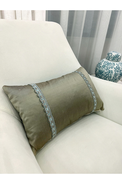 Brillant İthal Ipek (SİLK) Kırlent Yastık Kılıfı Kordonlu (30X50) Yeşil