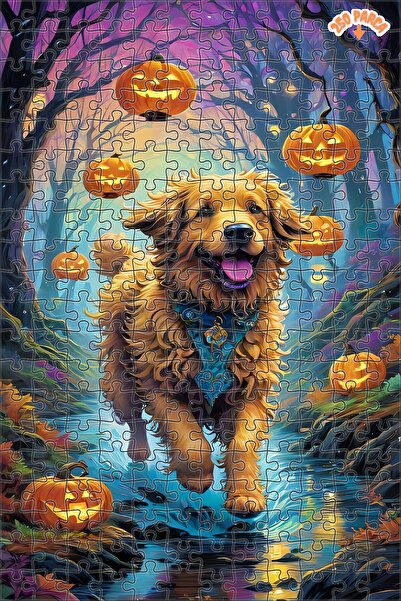 Teona Ahşap Balkabağı Ormanında Mutlu Köpek Koşusu Çift Katlı Çerçeveli Asıla...