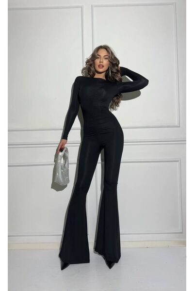 Secret Inside Lingerie & Dress Collection بذلة سوداء من قماش ليكرا الغاطس بقصة منخفضة من الخلف