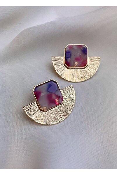 Okyanus Butik Ebruli Yelpaze Gold Küpe