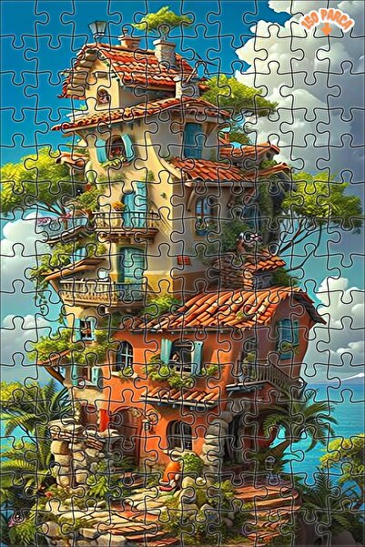 Teona Ahşap Bulutların Üzerinde Sihirli Köşk Çift Katlı Çerçeveli Asılabilir Ahşap Puzzle 150 PARÇA 30X20