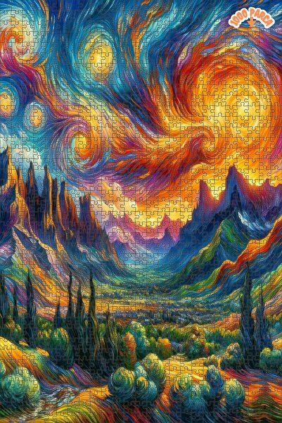 Teona Ahşap Renkli Hayaller Vadisi Çift Katlı Çerçeveli Asılabilir Ahşap Puzz...