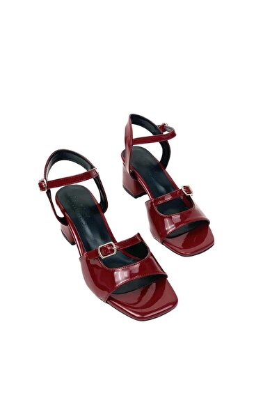 bescobel Claret Red Patent Leather Henma Women's Sandals - 5 Cm Low Heel