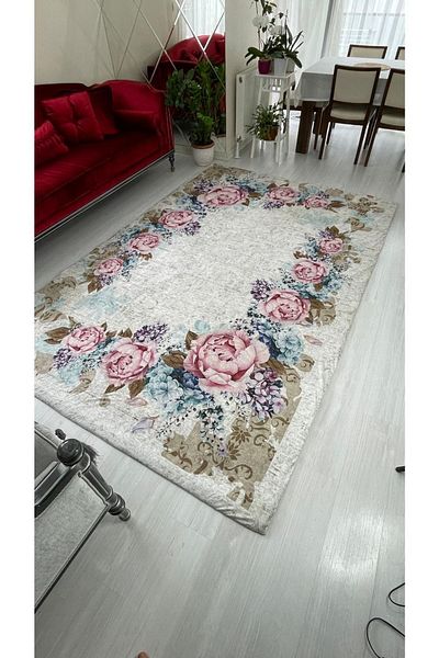 MEKA TEKSTİL Rose Model Elastic Velvet Carpet Cover