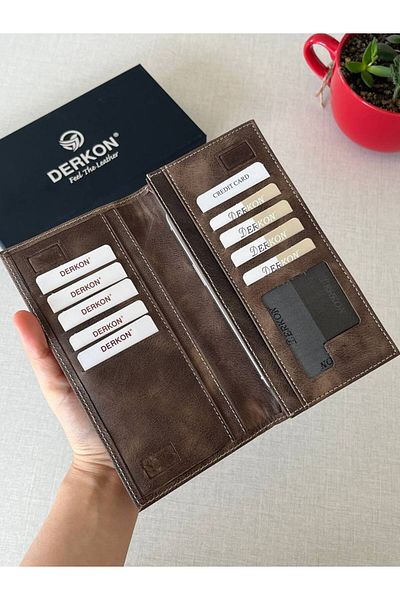 DERKON Gray Crazy Genuine Leather Wallet - With Magnetic Phone Compartment