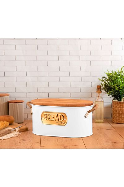 Feronyahome & Garden Galvanized Cutting Board Bread Bowl, Luxury Metal Bread Box with Wooden Lid