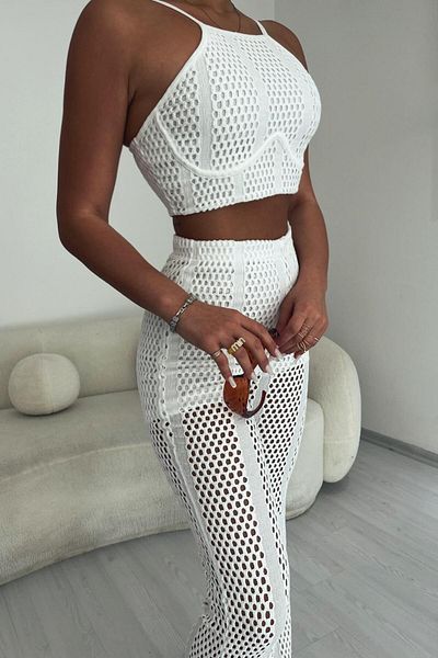 ELBEY Set costum alb cu plasă