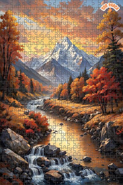 Teona Ahşap Sonbahar Nehri Dağ Manzarası Dekoratif Çift Katlı Çerçeveli Asıla...