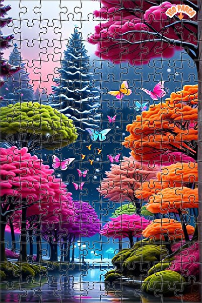 Teona Ahşap Renkli Rüya Bahçesi Dekoratif Çift Katlı Çerçeveli Asılabilir Ahş...