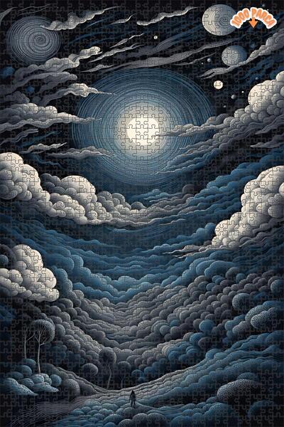 Teona Ahşap Ay Işığında Bulut Nehri Dekoratif Çift Katlı Çerçeveli Asılabilir...