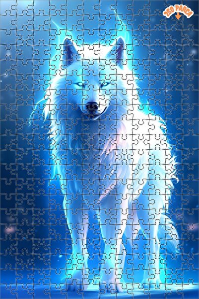 Teona Ahşap Mavi Işıltılı Kurt Dekoratif Çift Katlı Çerçeveli Asılabilir Ahşa...