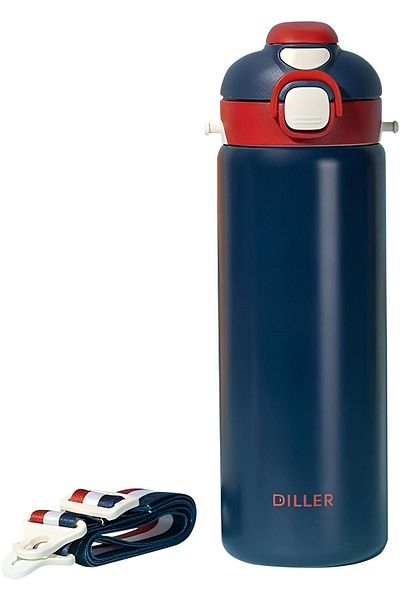 DILLER 700ml Single Lid Dual Use Steel Water Flask with or Without Straw Strap 6 Hours Hot/Cold