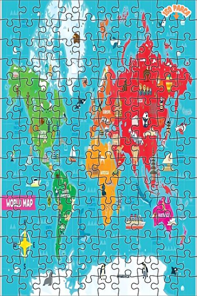 Teona Ahşap Renkli Çocuk Dünya Haritası Dekoratif Çift Katlı Çerçeveli Asılab...