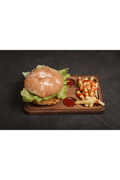 SAMMWOOD Natural Wooden Hamburger and Toast Plate - Wooden Presentation Holder