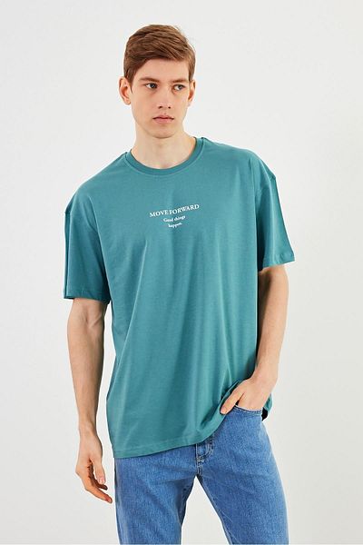 mmetalic Ανδρικό μπλουζάκι Leo Oversize 100% βαμβακερό λαιμόκοψη Λεπτομερές βασικό μπλουζάκι μέντα