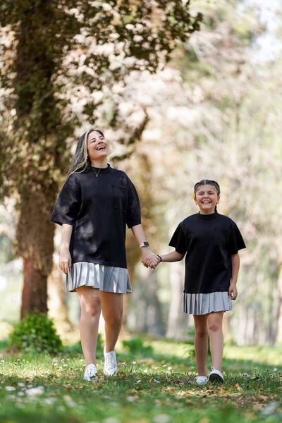 EYLÜL ELİF BUTİK Scuba Μαύρο Πλισέ Φόρεμα Mother Daughter (το προϊόν είναι με την ενιαία τιμή)