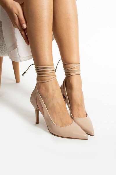 La Limar Pantofi cu toc stiletto cu curea la gleznă cu șnur nud de 8,5 cm