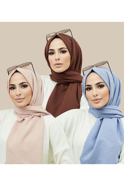 Narine Hijab Γυναικείο βαμβακερό μοντέλο Cazz Shawl Σετ 3 τεμαχίων _φιλικό ροζ-μπλε-πικρό καφέ
