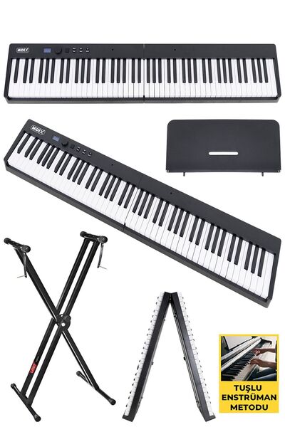 Midex Plx-100bk-st Taşınabilir Dijital Piyano Tuş Hassasiyetli 88 Tuş Bt Şarjlı Standlı Full Set