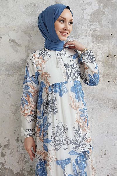 InStyle Jalya gombos gallérral fűzött sifon ruha - kék