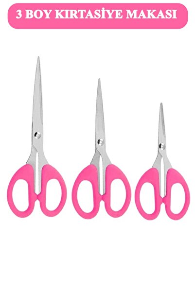 xolo 3 Adet Pembe Ofis Kırtasiye Makası Çok Amaçlı Makas 10 11 13 Cm Mini Makas Kağıt El İşi Makası XS134