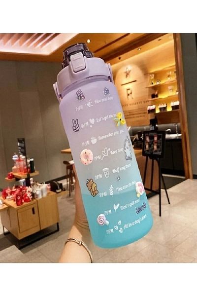OSMEY Purple Motivational Water Bottle 2l Tritan Gym Water Bottle Bpa Free Water Bottle with Sticker Gift