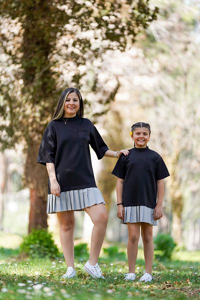 EYLÜL ELİF BUTİK Scuba Black Pleated Mother Daughter Dress (the product is single price)