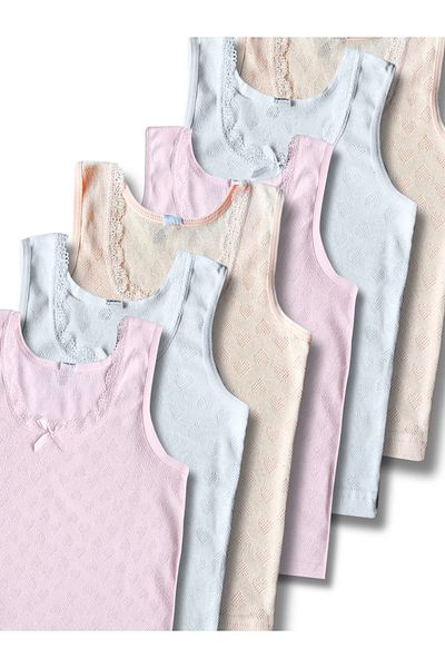 Perakids 100% Cotton Girl's Jacquard Air Conditioned Athlete Undershirt Underwear Set of 6