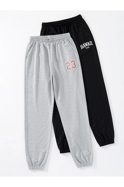 Boi Unisex Μαύρο και Γκρι εμπριμέ Oversize Jogger Sweatpants - Ελαστικό πόδι