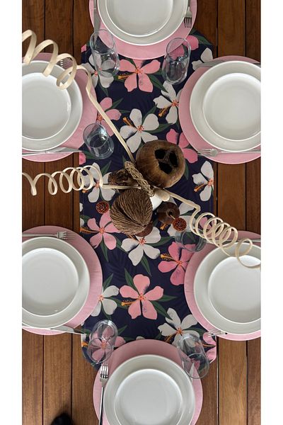 desen izmir 6-Piece Pink Color Platter and Runner Cover Batik Set - American Service, New Collection 2