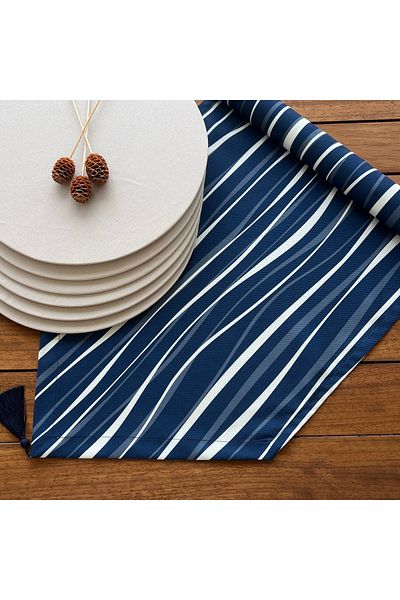 desen izmir 6-Piece Stone Colored Lines Set - Plate and Runner Cover Wavy, American Service, New Collection