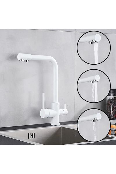 RENA DESIGN 3-Way White Purified Kitchen Sink - L Pipe, Lux Water Saving Faucet