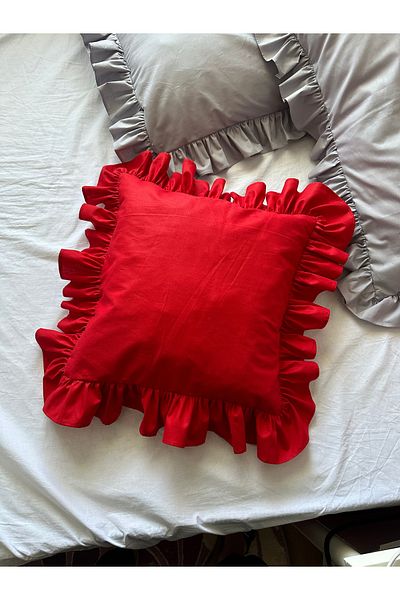 Blue Atelier Throw Pillow - Red Frilly