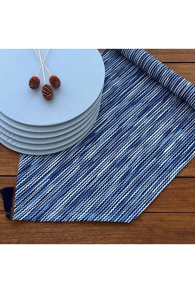 desen izmir 6-Piece Light Blue Plate and Runner Cover Texture Patterned Set - American Service, New Collection