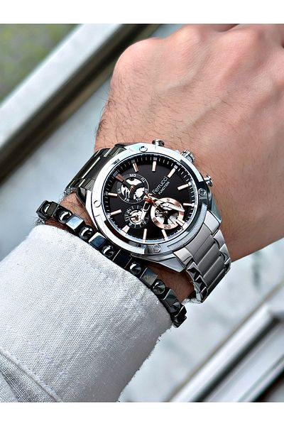Ferrucci Men's Sports Watch - Silver Color, Bracelet Gift, Functional Wristwatch