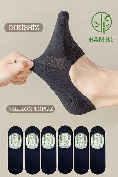 KRAL SOCKS 6 perechi de șosete balerină pentru bărbați din silicon bambus fără sudură