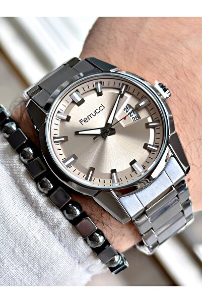 Ferrucci Men's Silver Colored Calendar Wristwatch and Bracelet Gift Set
