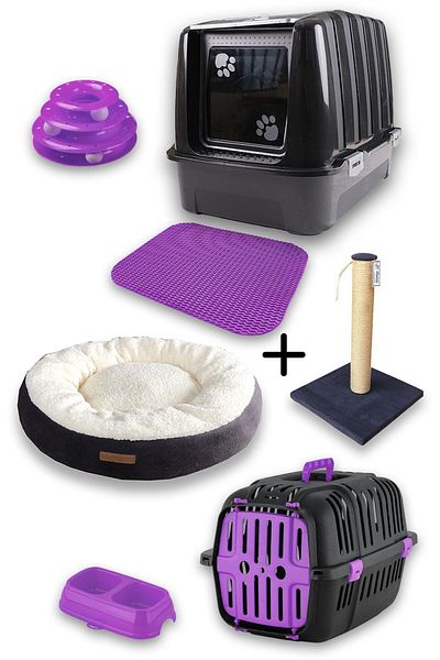 Kurtbay Şekil Luxury Indoor Cat Toilet Transport Basket Bed Tipping Mop 3-Layer Oyunck Cat Starter Set-Lkt2