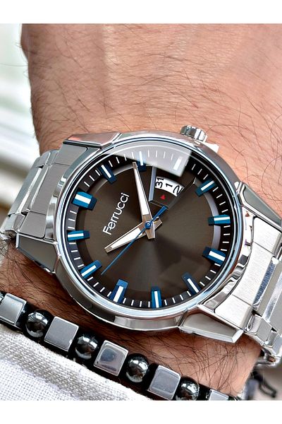 Ferrucci Men's Silver Colored Calendar Wristwatch and Bracelet Gift Set