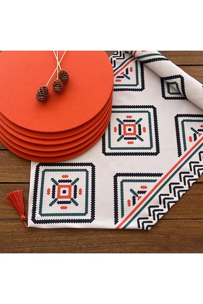 desen izmir 6-Piece Orange Ikat Patterned Supla and Runner Cover Set - American Service, New Collection