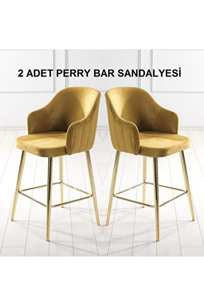 Pİ MOBİLYA 2 Adet Perry Ada Mutfak Ve Bar Sandalyesi - Bar Taburesi - Silineb...