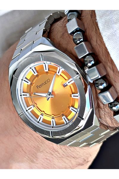 Ferrucci men's Silver Colored Steel Cord Wrist Watch and Gift Bracelet